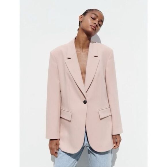 Zara Jackets & Blazers - ZARA Oversized Single Button Blazer Single Breasted Jacket Light Blush Pink